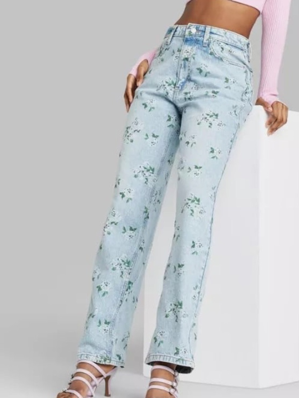 Wild fable Floral Print Light Wash 90s Relaxed Straight Jeans, 00, NWT